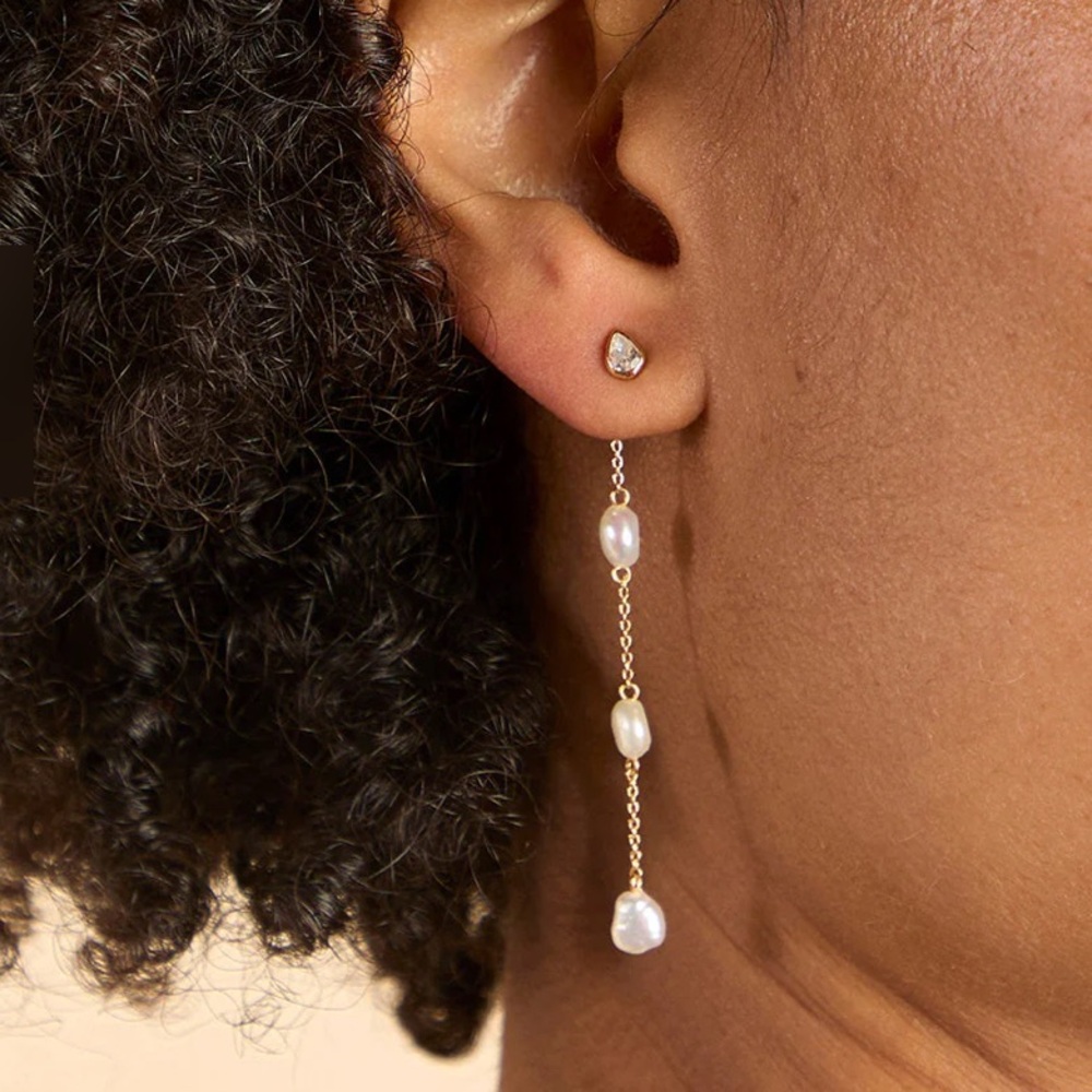 PEARL CHAIN DROP STUDS IN GOLD 18k gold plated sterling silver